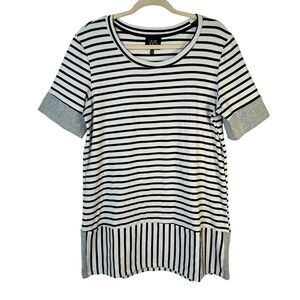 Anthropologie W5 Stripe Tee White Blue Size XL Short Sleeve Soft Casual Top
